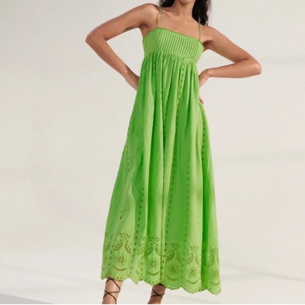 Zara green embroidered eyelet maxi dress